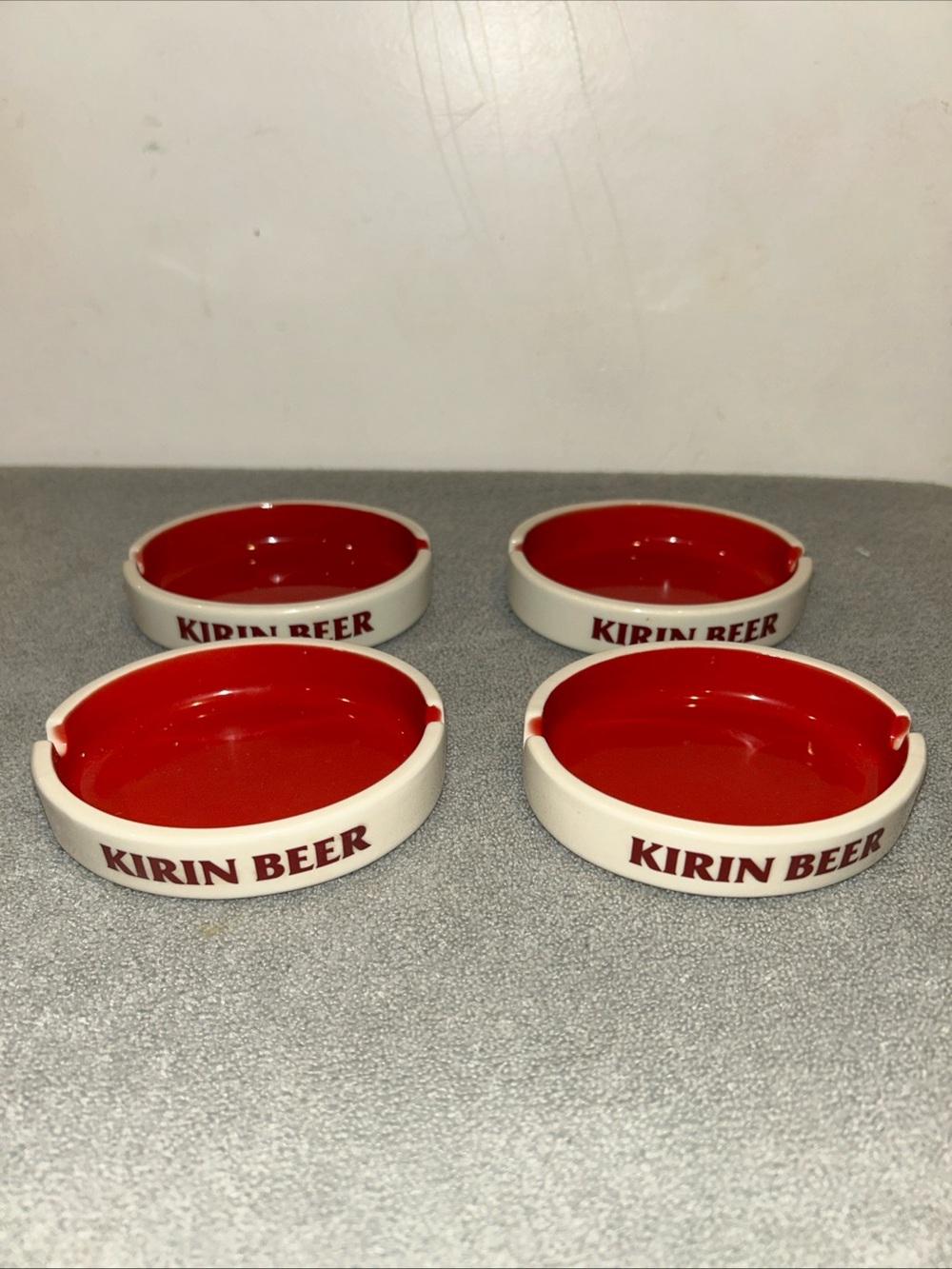 Vintage 4" Kirin Beer Ashtray Sakura China Set Of 4 Made in JAPAN Red Inside NEW